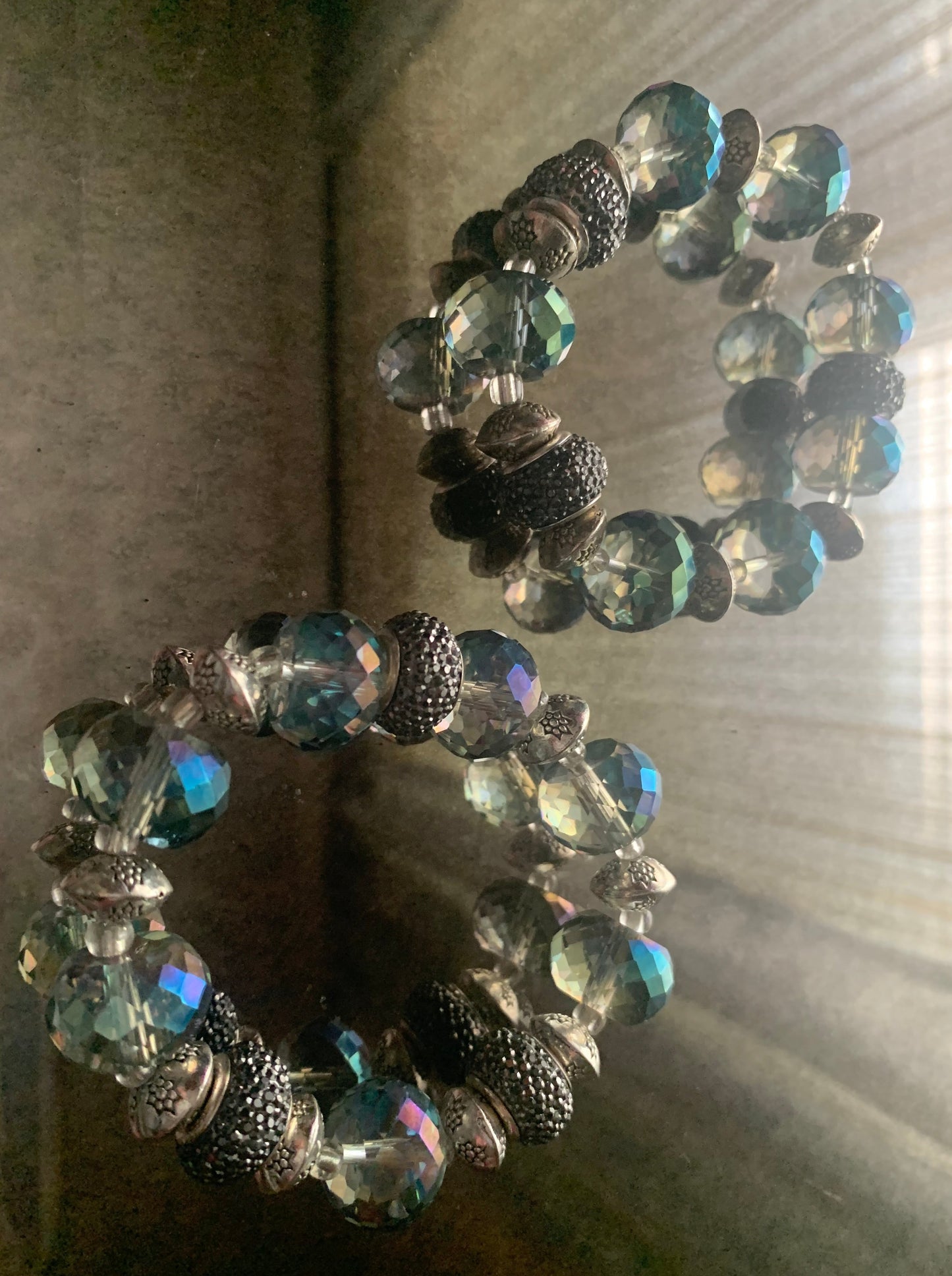 Bracelet/Crystal Teal Beads, Silver and Pave Bling Spacers