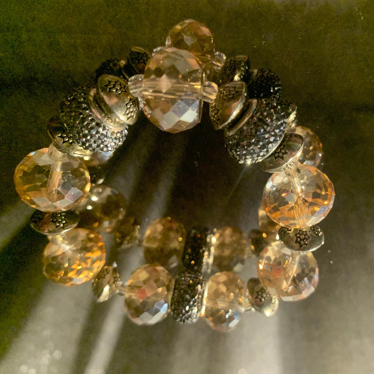 Bracelet/Crystal Gold Beads, Silver and Pave Bling Spacers