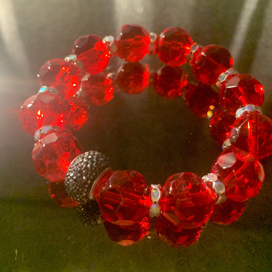 Bracelet/Delta SigmaTheta Sorority Stylish Fashion Bracelet of Red Glass Beads, Mini Rhinestone and Pave' Spacers.