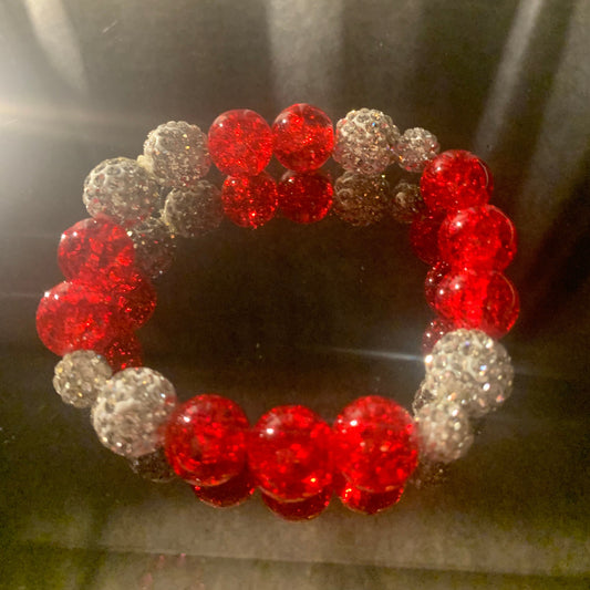 Bracelet/Delta Sigma Theta Sorority Elegant Arm Candy of Red and White Glass and Bling Pave' Beads.