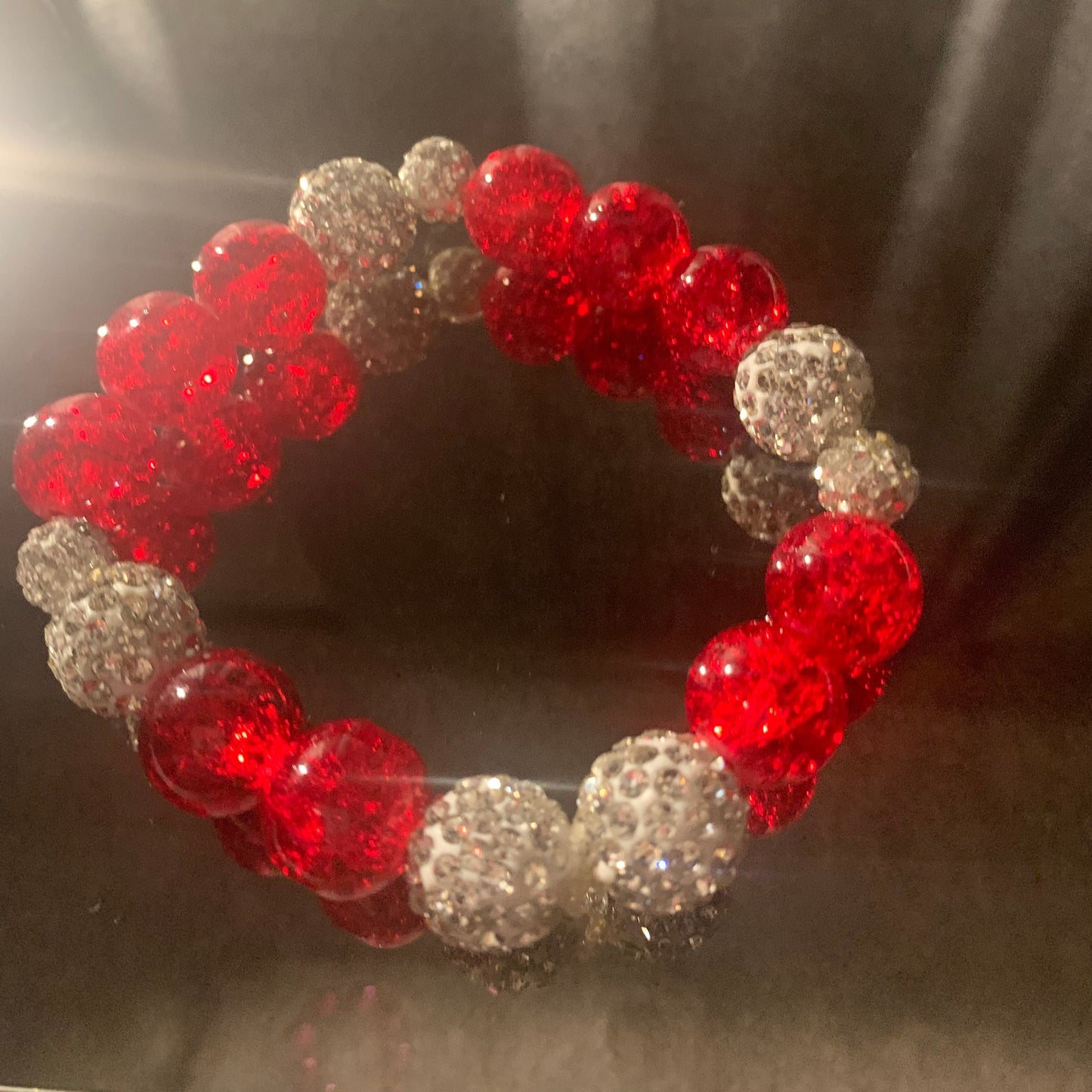 Bracelet/Delta Sigma Theta Sorority Elegant Arm Candy of Red and White Glass and Bling Pave' Beads.