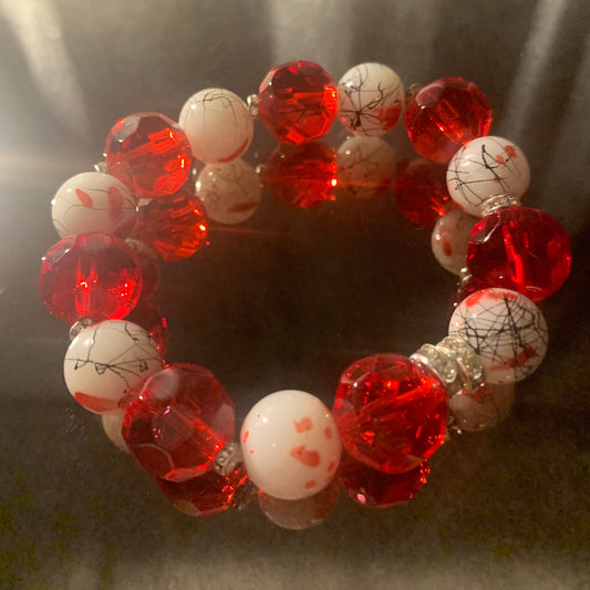 Bracelet/ Delta Sigma Theta Sorority Stylish Fashion Bracelet of Red and White Glass Beads with Rhinestone Spacers.