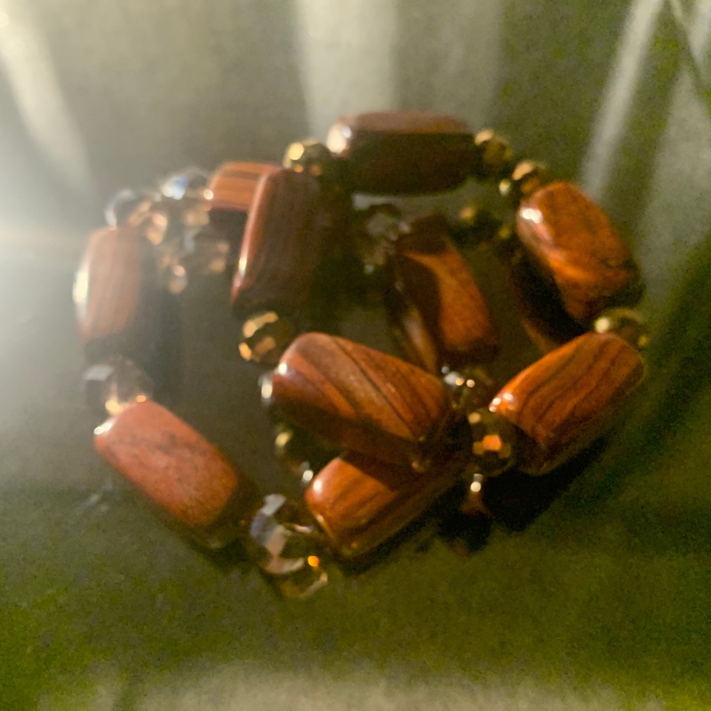 Bracelet/Trendy Wooden Arm Candy Accented with Gloden Glass Beads Spacers.