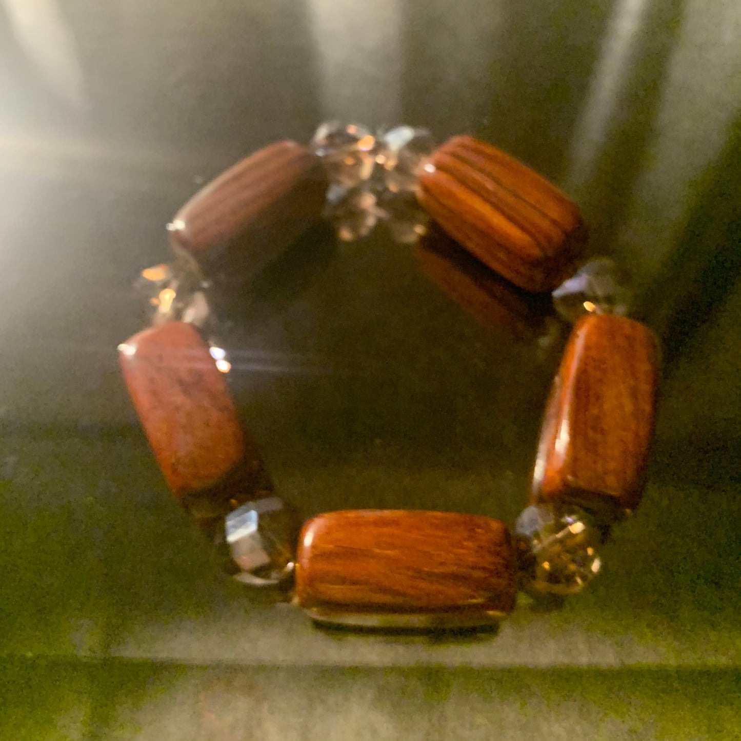 Bracelet/Trendy Wooden Arm Candy Accented with Gloden Glass Beads Spacers.