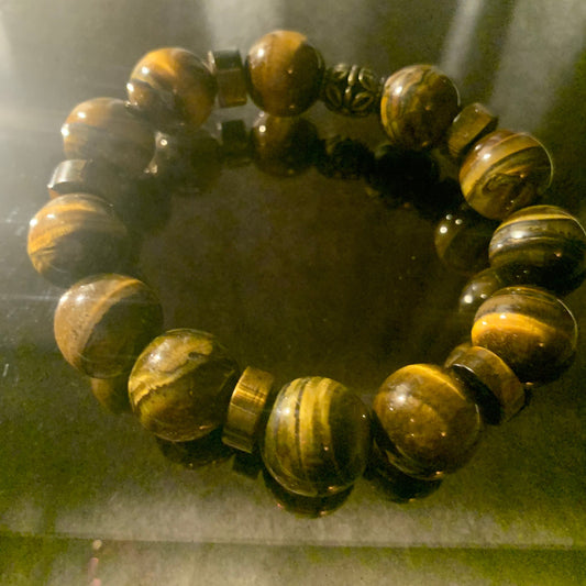 Bracelet/ Bold Unisex Tiger Eye Beads and Spacers.