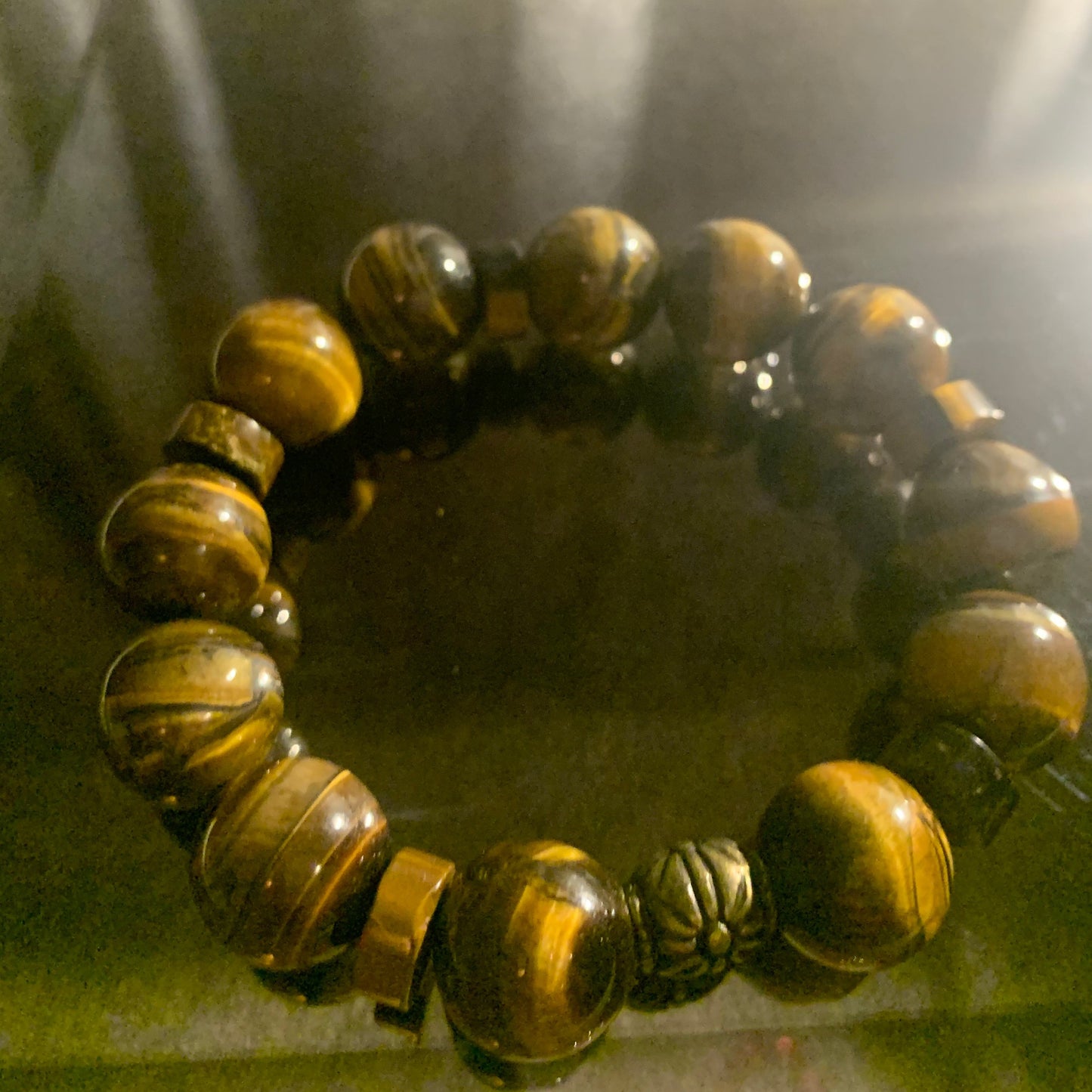 Bracelet/ Bold Unisex Tiger Eye Beads and Spacers.