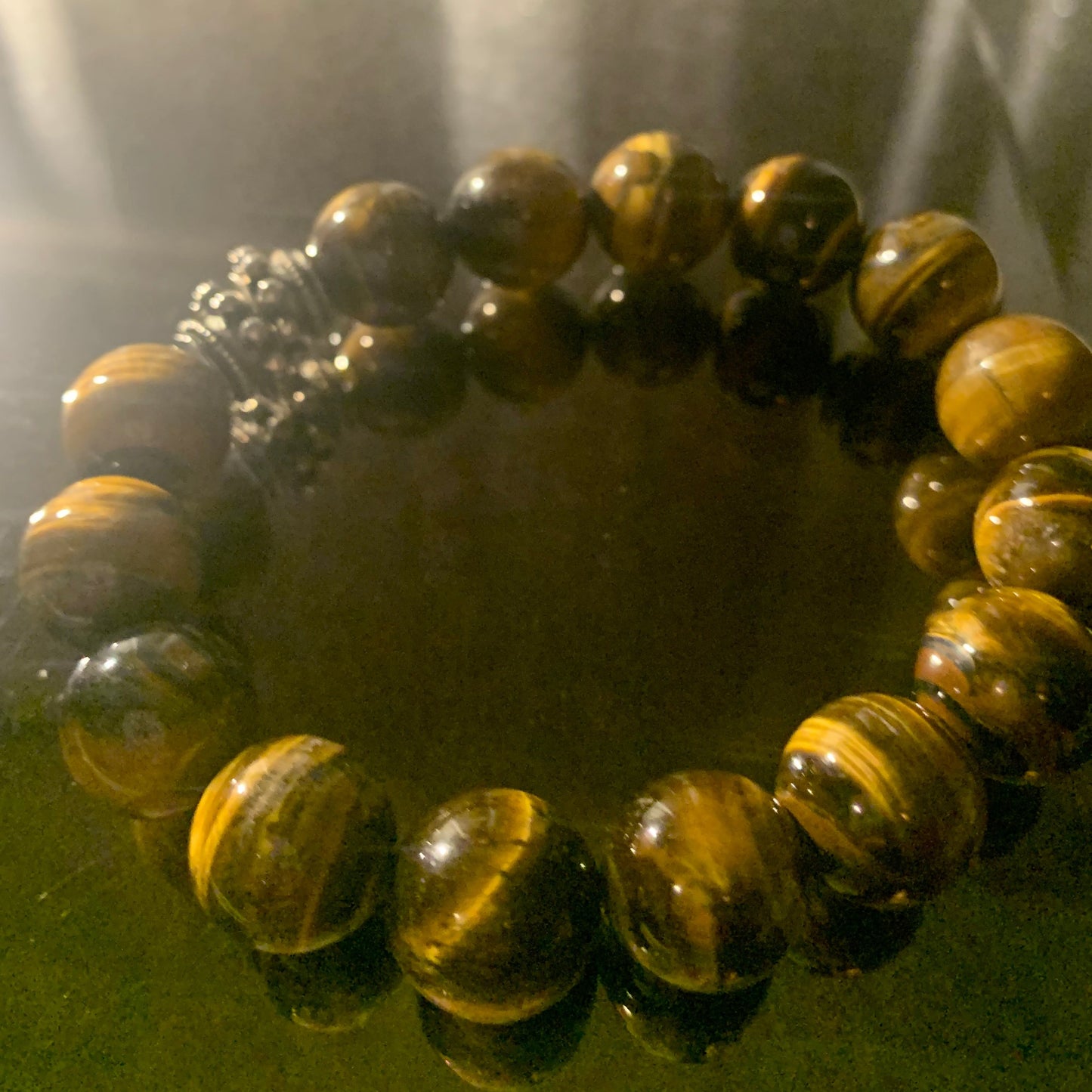 Bracelet/Bold Unisex Tiger Eye (Large) Beads, Medal Crown Spacers.